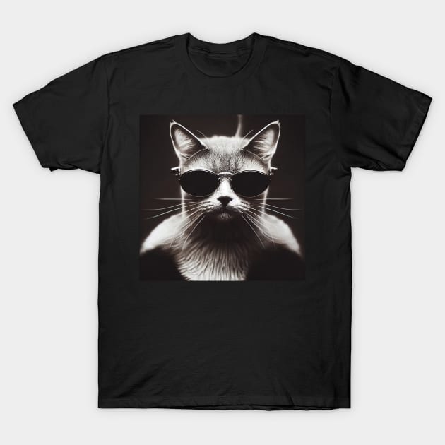 The Cat Came Back - A Portrait Cool Cat in Black Sunglasses T-Shirt by JensenArtCo